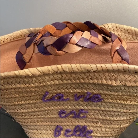 French Inspired Market Woven Bag Leather Strap Quiet Luxury - Picture 2 of 11